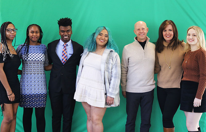 PUSH students with the Karlow family at a program celebration. Left to right: Keyaira Benjamin, Lydia Vinson, Anthony Taylor, Adelita Arroyos, Marvin Karlow, Kelli Karlow, Karys Karlow.